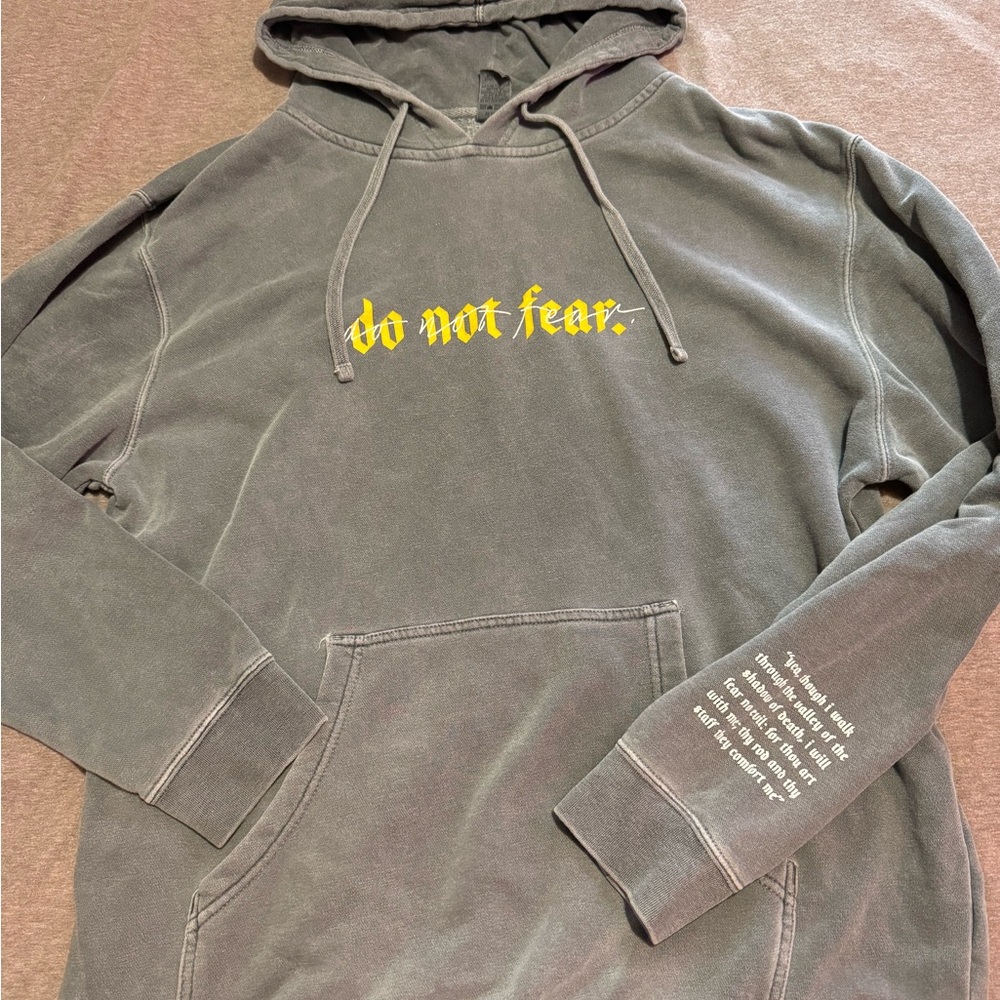 Gray Hoodie with Yellow Text